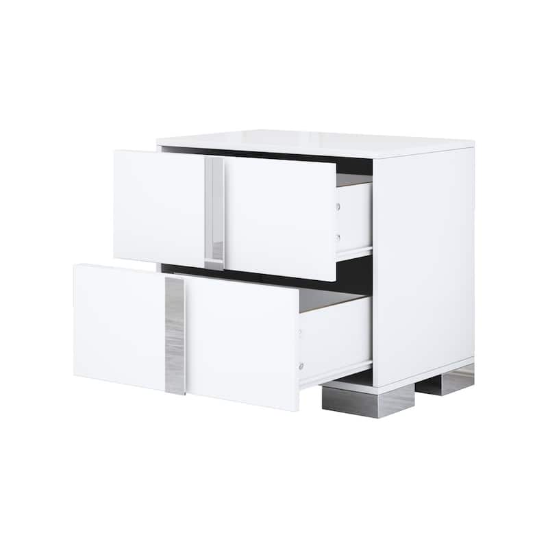 23.3" Elegant Nightstand Classic Bedside Storage with Metal Foot and 2 Drawers