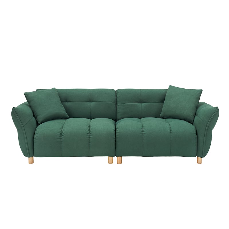 93.70 inches long, Teddy Sofa Fabric,with two matching pillows and three spacious and comfortable seats