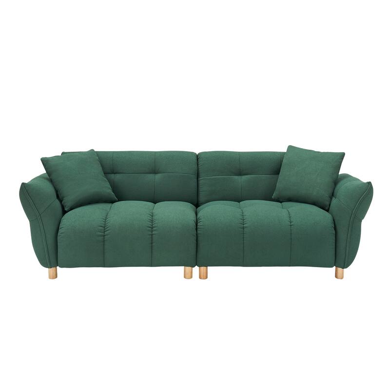 Flared Arms Sofa Square Grid Design Lounge Couch with Pillows