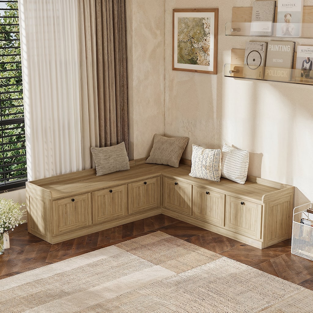 L-Shaped Storage Bench 176 lbs Top Load, Corner Entryway Bench with Hidden Storage Seating