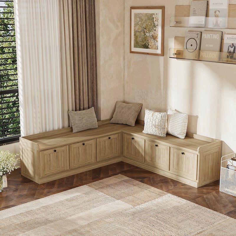 L-Shaped Storage Bench 176 lbs Top Load, Corner Entryway Bench with Hidden Storage Seating