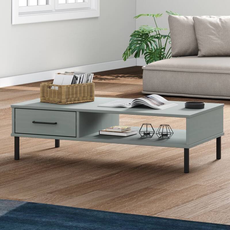 vidaXL Coffee Table Accent Side Sofa End Table with Metal Legs Solid Wood OSLO - 39.4" x 21.7" x 11.4" - Grey