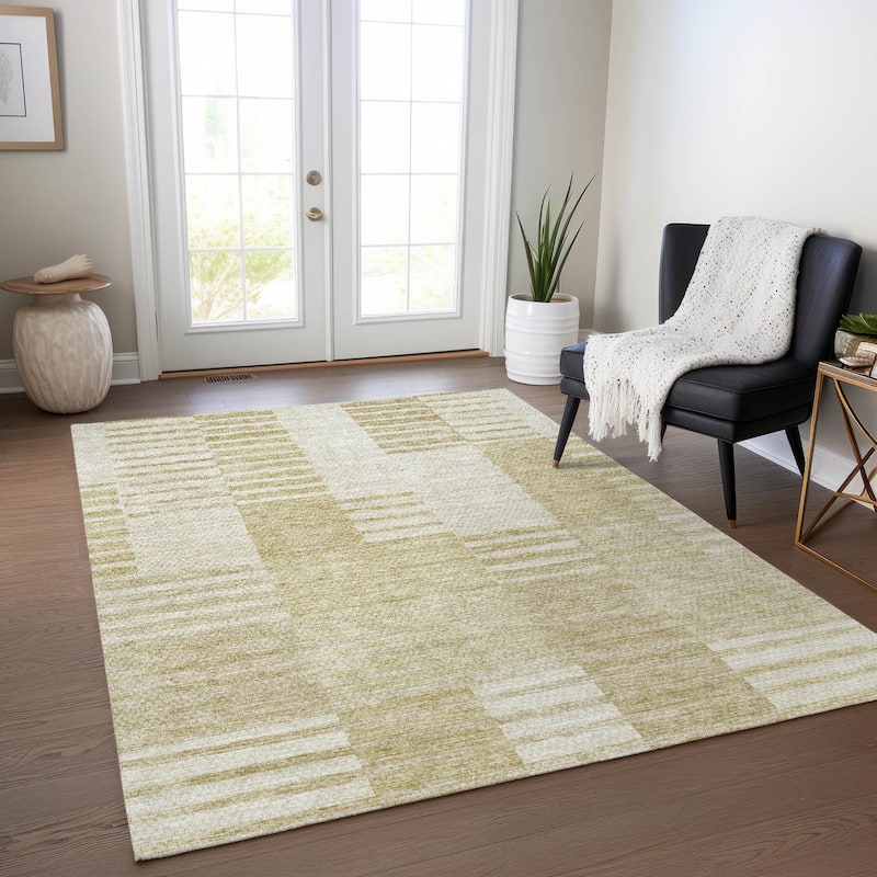 Machine Washable Indoor/ Outdoor Chantille Geometric Contemporary Rug - Beige - 9' x 12'
