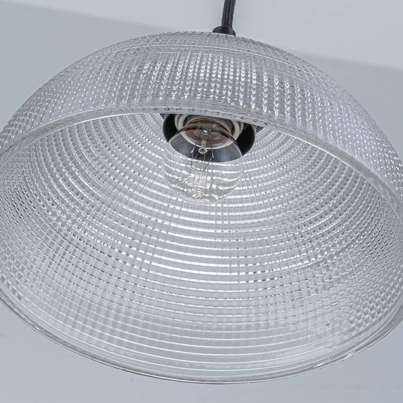 1-Light Matte Black Dome Pendant Textured Glass Kitchen Island Lights for Dining Room