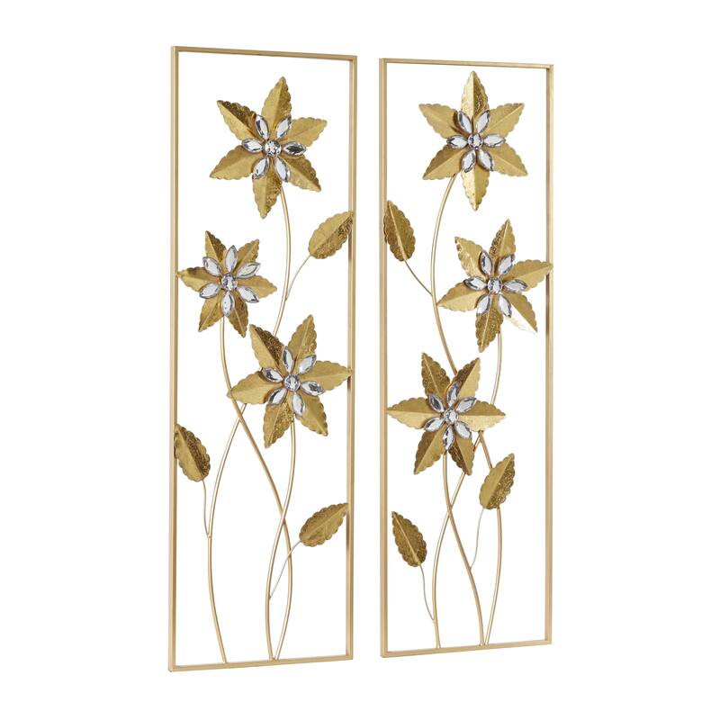 Metal Floral Home Wall Decor with Gold Frame - Set of 2 Gold - Roche River Decor