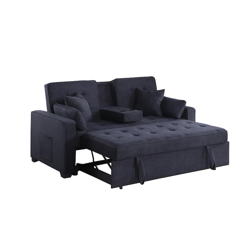 Cody II 70"W Convertible Sleeper Loveseat with Dropdown Console, Cup Holders, Charging Ports, Pocket, and Pocket Coil Seating