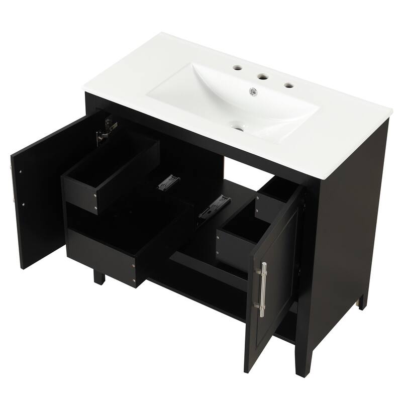 36 inch Freestanding Bathroom Vanity Set in Black with Integrated Ceramic Sink