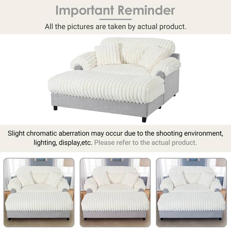 Modern Oversized Chaise Lounge Sofa for Living Room, 65.25" Cloud Sleeper Sofa Plush Faux Fur Sofa Couch with 2 Pillows
