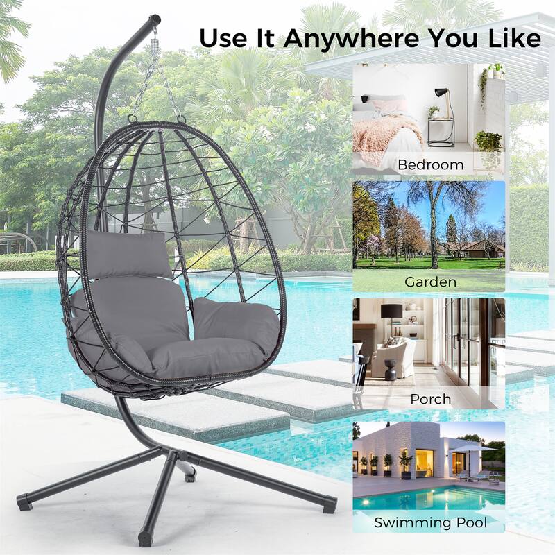 Egg Hanging Basket Chair with Stand for Bedroom Balcony