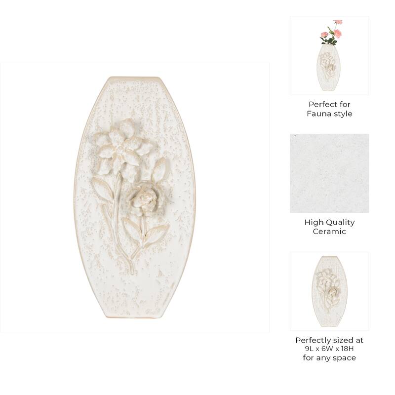 Ceramic Earthenware Textured Vase with Tapered Rim and Organic Pattern