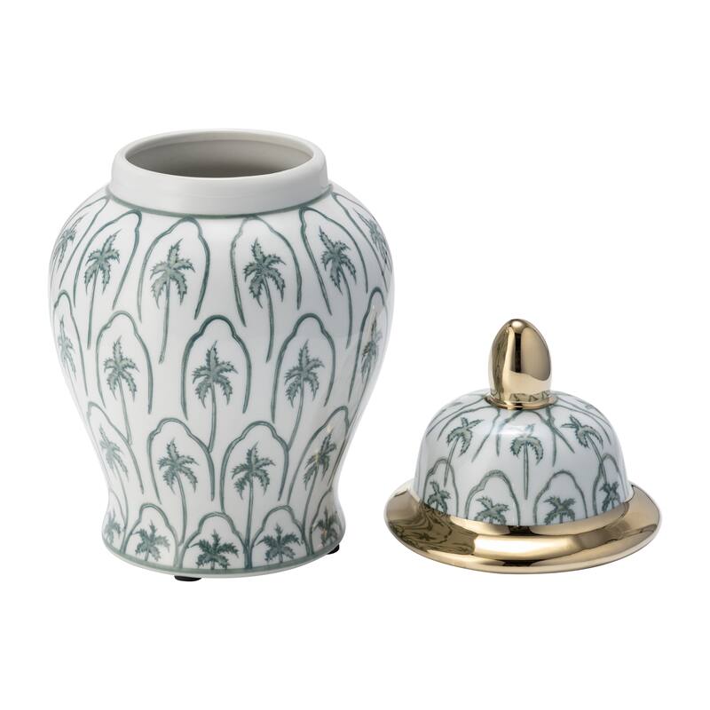 Sagebrook Home Modern Tropical Ceramic Jar with Coastal Palm Trees