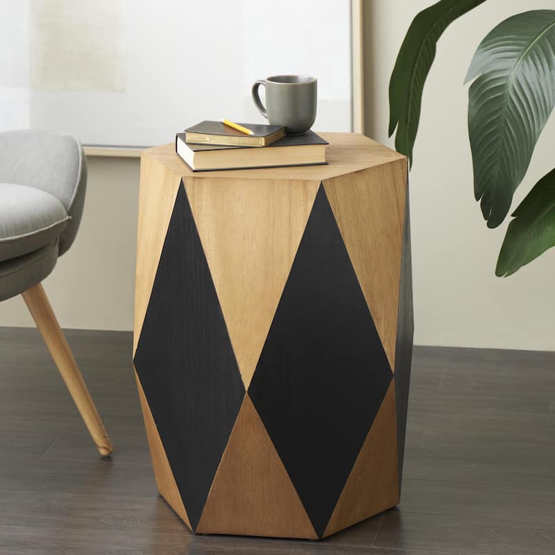 Wood Geometric Diamond Accent Table with Black Accents - Brown - Roche River Decor