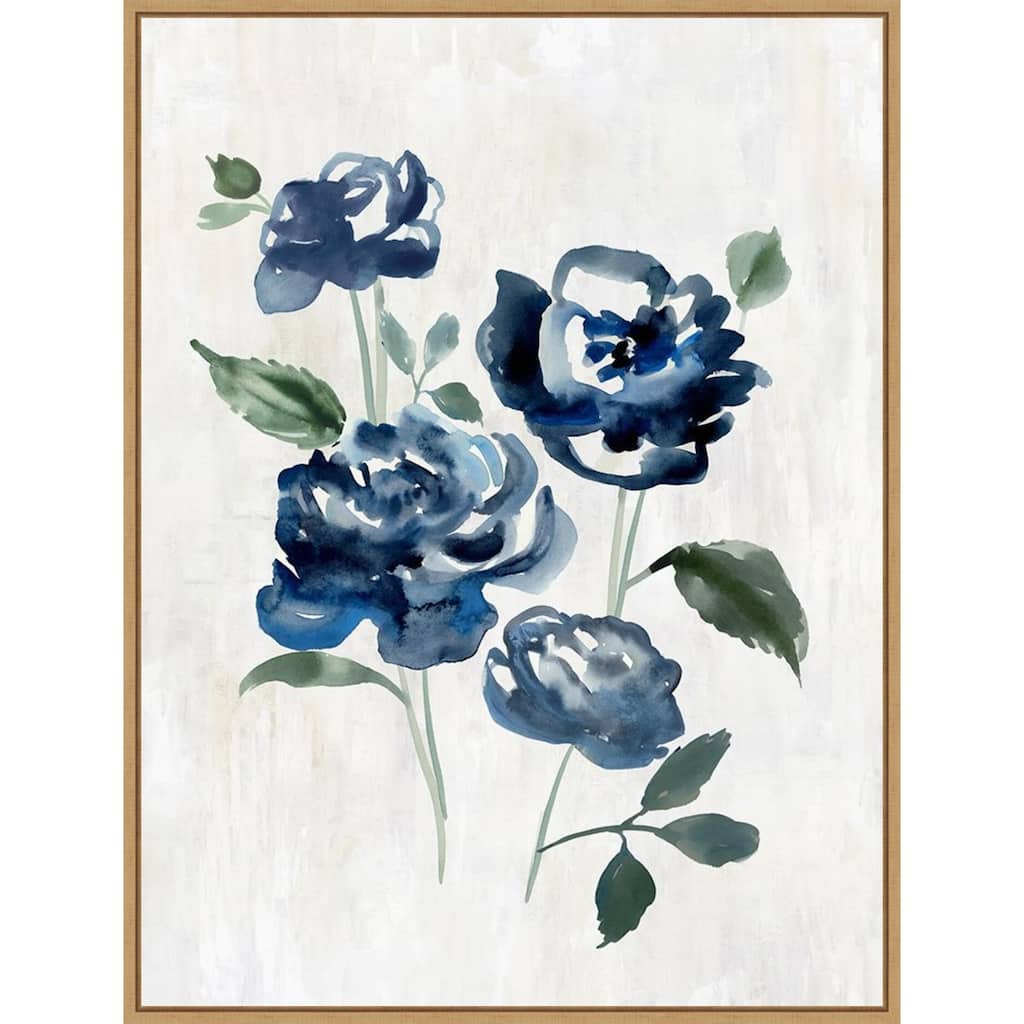 Indigo Blossoms in Gentle Watercolor by Hannah Dawson (32 x 42 in.), Framed Canvas Wall Art Print