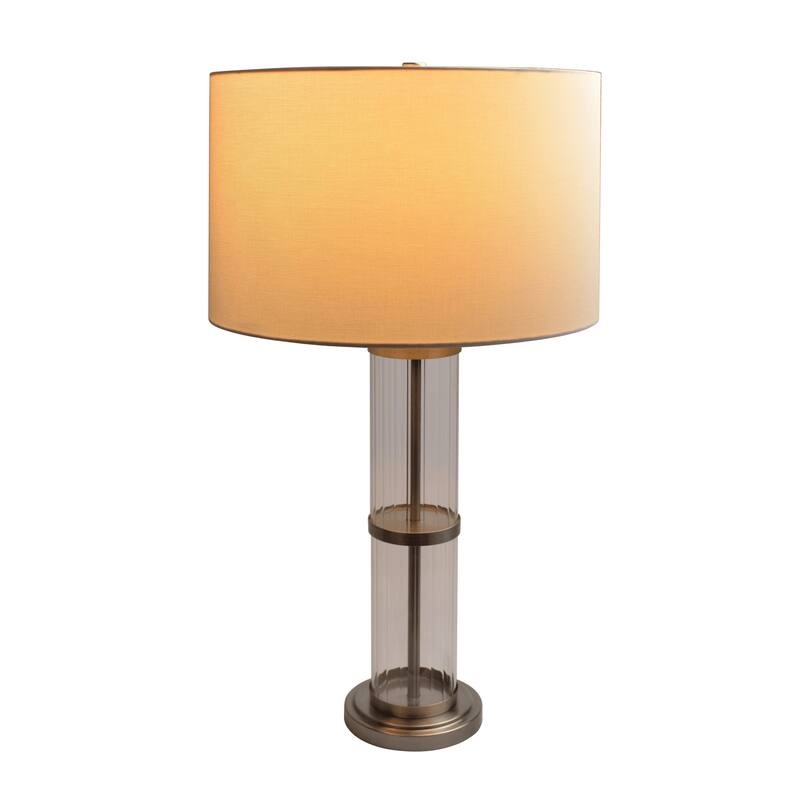 Brushed Nickel Table Lamp with On/Off Switch Clear Glass Body Metal Base