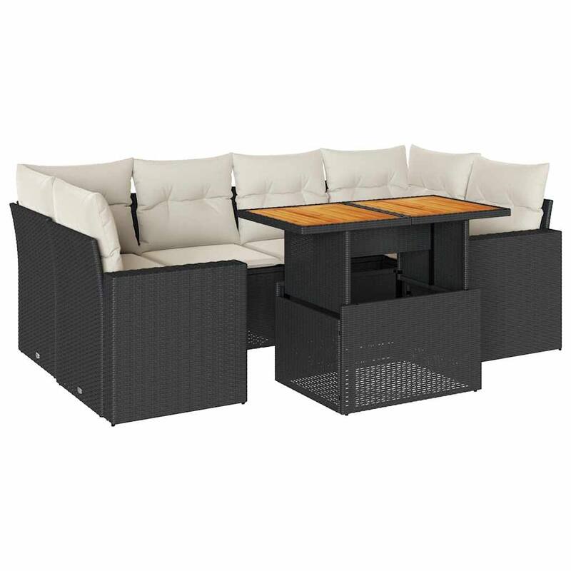 vidaXL Patio Sofa Set with Cushions Lounge Set Outdoor 7 Piece Poly Rattan - 21.7 x 39.4 x 28.7