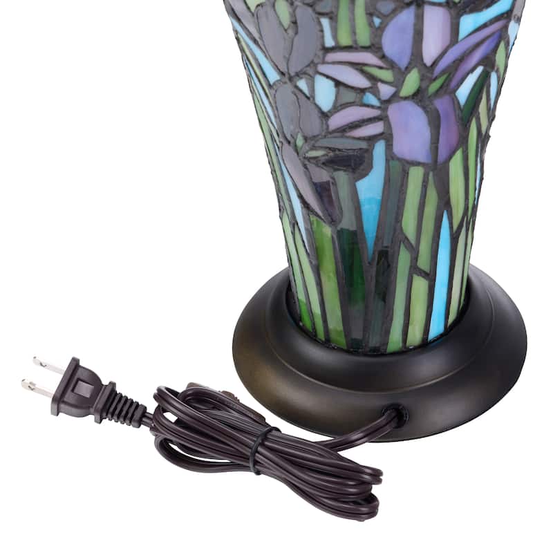Clea River of Goods Bronze Metal Stacked Base and Stained Glass Cone Shade 18-Inch Table Lamp - 8.25" x 8.25" x 13.5"