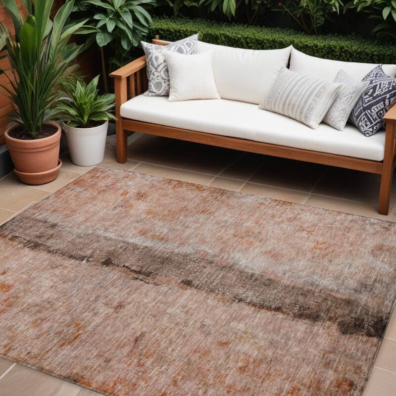 Dami Artistic Abstract Built To Resist Stains Versatile Elegance Outdoor Rug - 9' X 12' - Peach/Orange/Brown