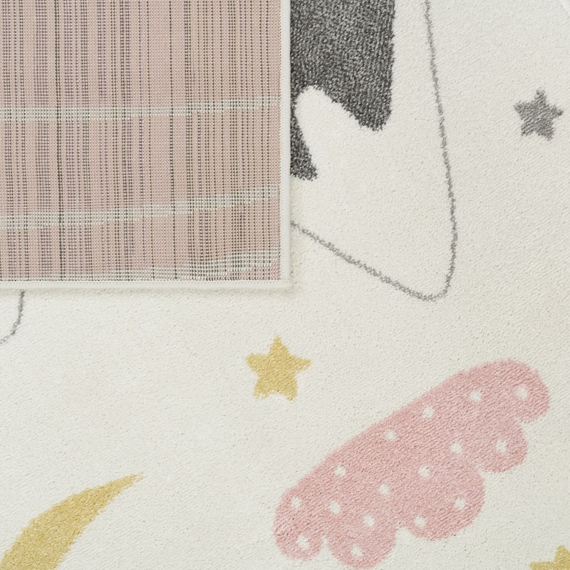 Kids Rug with Pastel Mountains dreamy Stars and Moon for Nursery