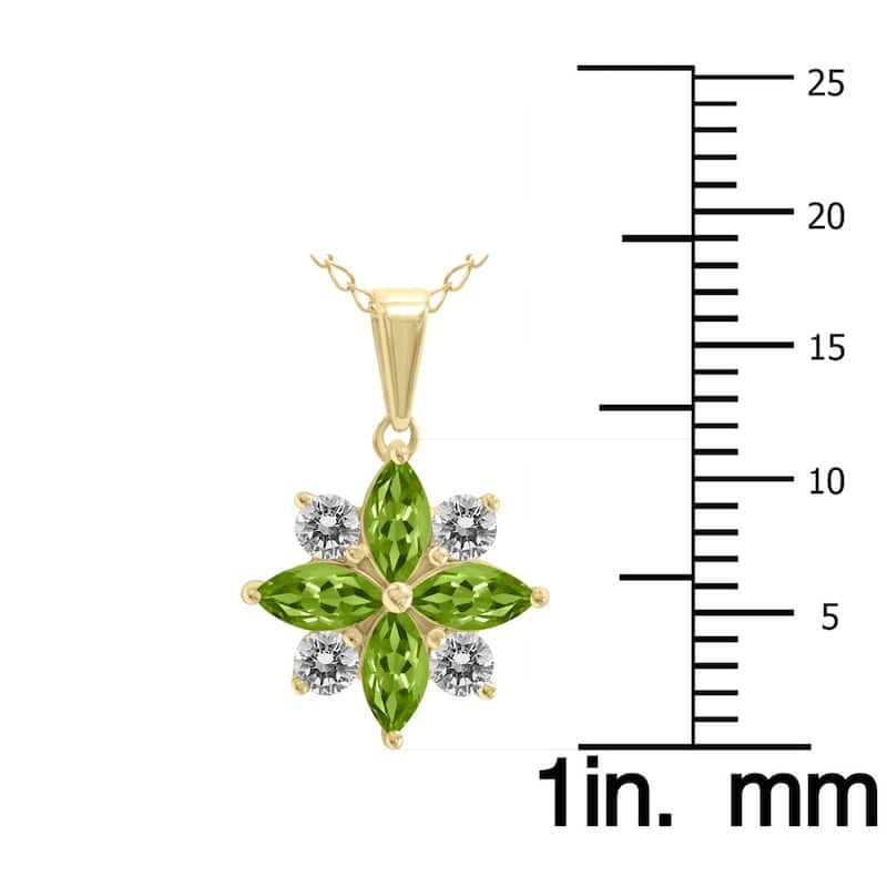 Marquee Jewels 3/4 Carat TW Peridot and Diamond Flower Pendant in 10K Yellow Gold