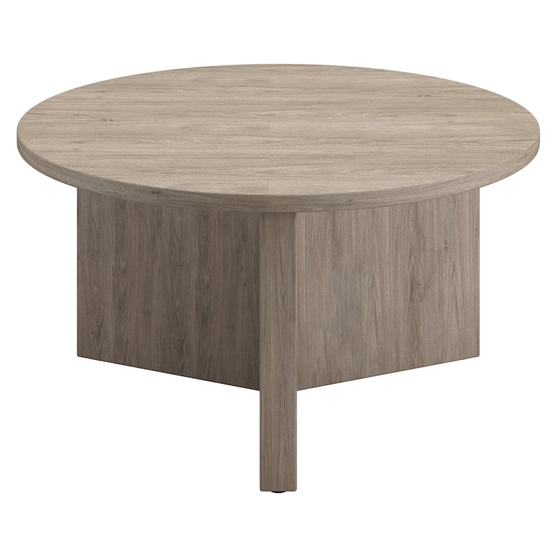 32" Round Coffee Table Modern Black Wood Top for Living Room or Office - 32” x 32” x 17” - Grey