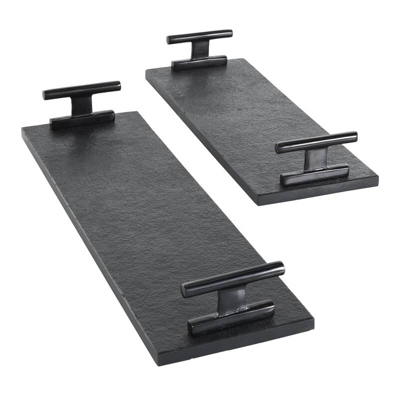 Black Marble Textured Living Room Decor Tray with Silver or Black Rod Handles (Set of 2)