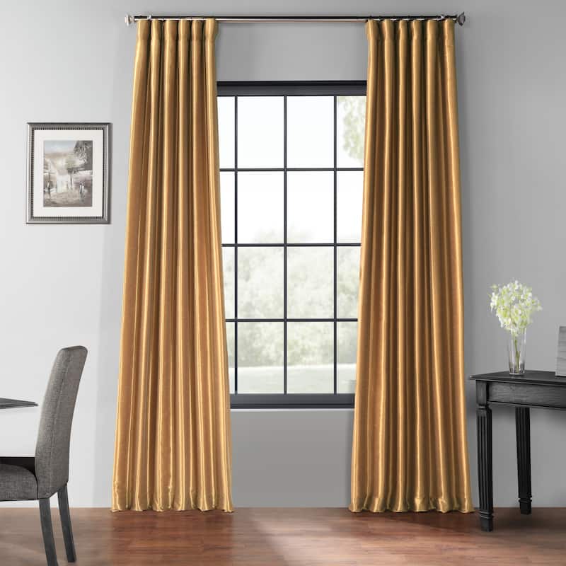 Exclusive Fabrics Textured Faux Dupioni Silk Thermal Blackout Curtains (1 Panel) - 50 X 84 - Flax Gold