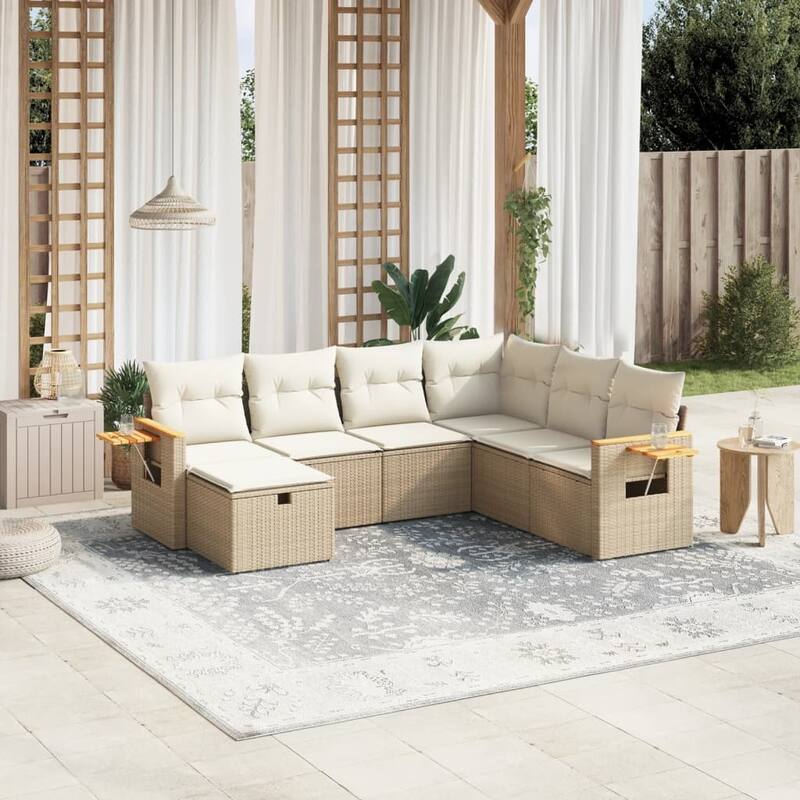 vidaXL Patio Sofa Set with Cushions Outdoor Conversation Furniture Poly Rattan - Beige without table - 24.4 x 24.4 x 27.2 in