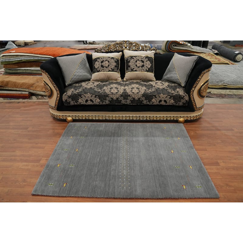 Gray Wool Tribal Gabbeh Oriental Rug Tribal Geometric Carpet - 5' 7'' X 4' 2''