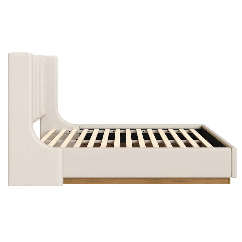 Wooden Upholstered Platform Bed with Padded Headboard-Queen/King Size