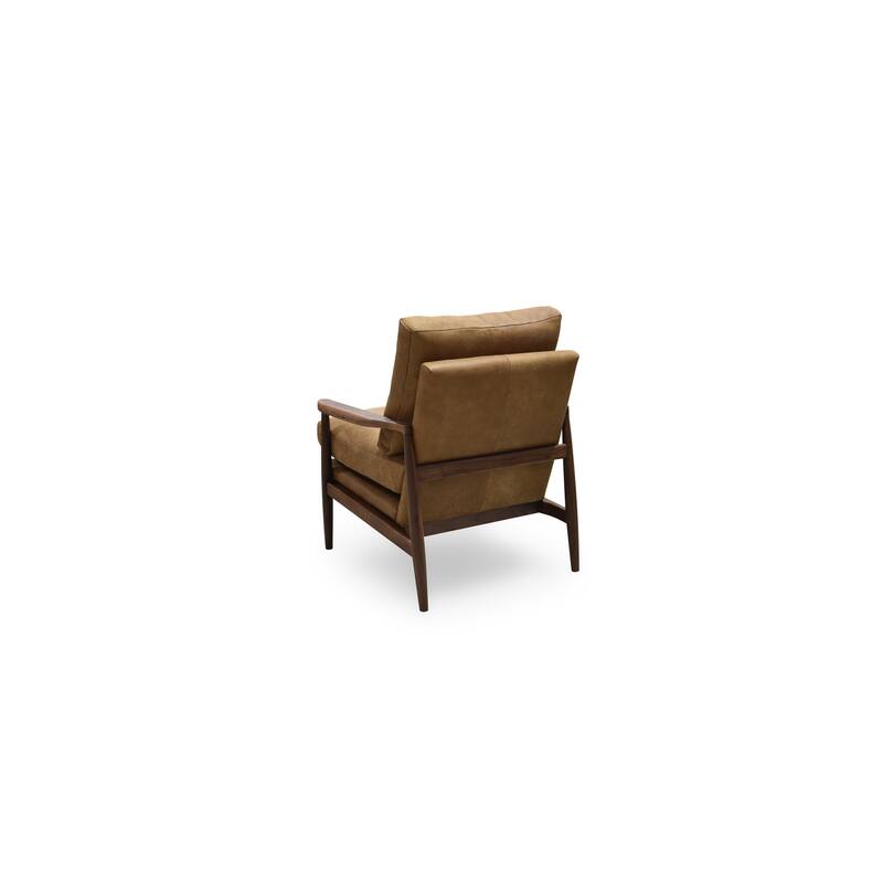 NADAAL STUDIOS Thalina Accent Chair,Walnut Frame with Wide Curved Arms in Top Grain Leather, Brown