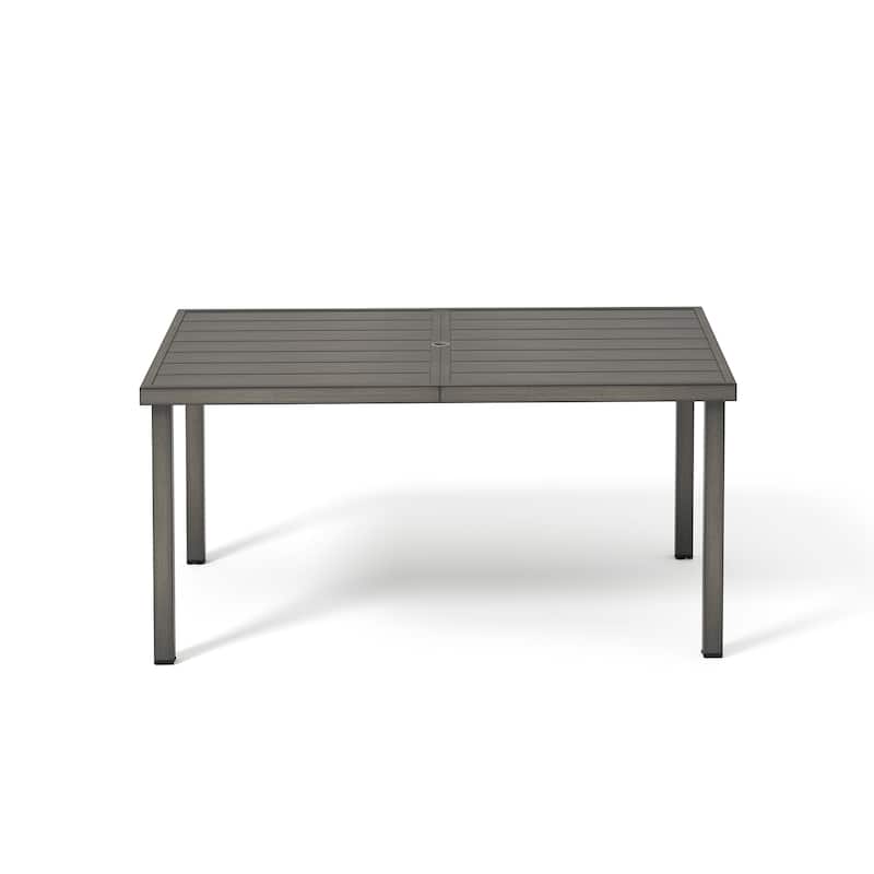 QuillManor 60" Rectangular Gray Aluminum Outdoor Dining Table with 2in. Umbrella Hole