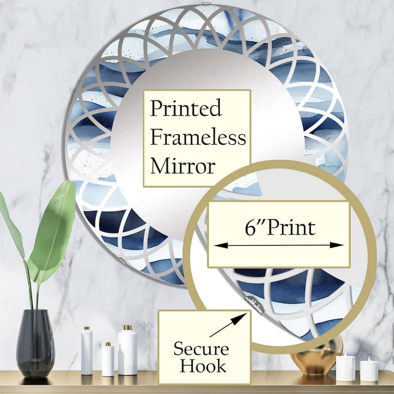 Designart "Abstract Classic Blue Waves II" Fractals Modern Wall Mirror