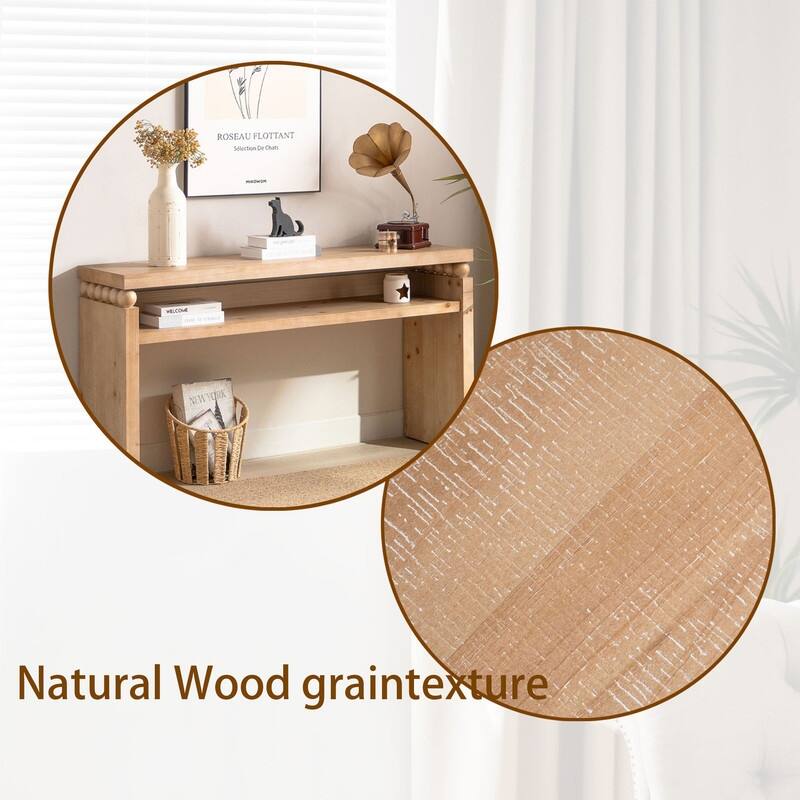 Modern Rustic Console Table - 59" Wood Entryway Table with Shelf & Decorative Bead Detail