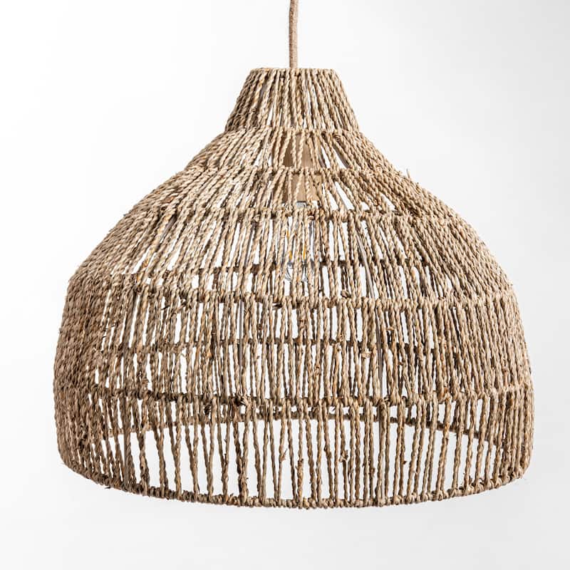 Dreamy Palm Fibers Pendant Light - Natural Dome 1-Light Handwoven Rattan Hanging Light For Modern, Boho, Farmhouse Room Decor