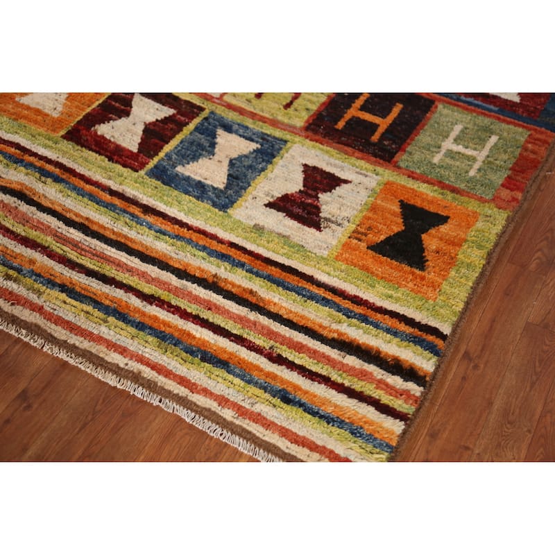 Striped Geometric Moroccan Oriental Area Rug Hand-Knotted Wool Carpet - 6'8" x 9'7"