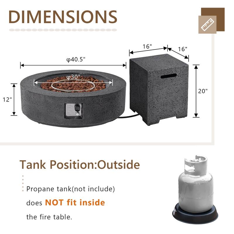 COSIEST Outdoor 41''Round Concrete Fire Pit Table with Tank