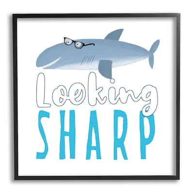 Stupell Shark in Glasses Phrase Framed Giclee Art Design by Carla Daly
