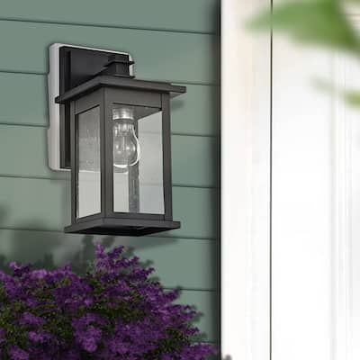 Modern Outdoor Porch Black Finish Exterior Wall Light Fixture with Seeded Glass - 12*7*6