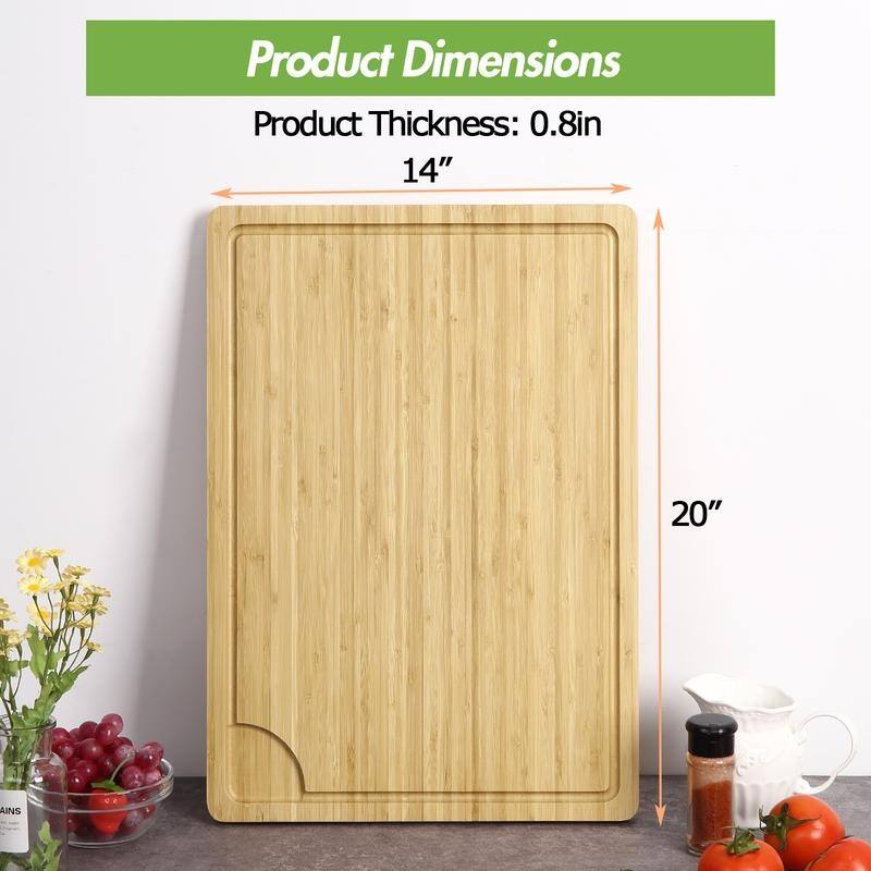 Bamboo Cutting Board, Large Wood Cutting Board Chopping Board for Kitchen, w/ Juice Grooves & Handles
