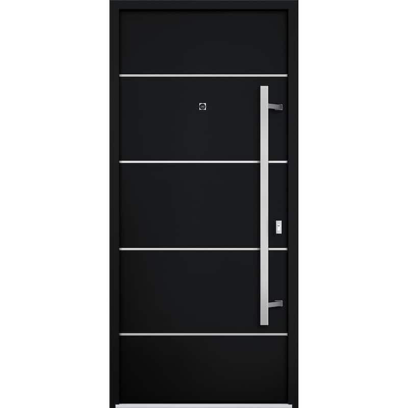 Front Prehung Steel Door 6083 Black Enamel Top Window Sidelite Stainless Inserts W36xH80+16 Lh I Bedroom Door Bathroom Door - Black - 36" x 80"