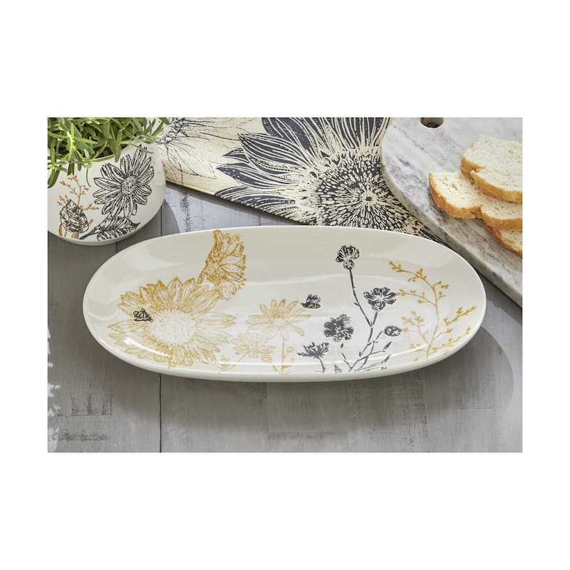 Let It Bee Multicolor Ceramic Serving Platter 12.5 x 6.1 x 1.29 Inches Dishwasher Safe Spring Decor