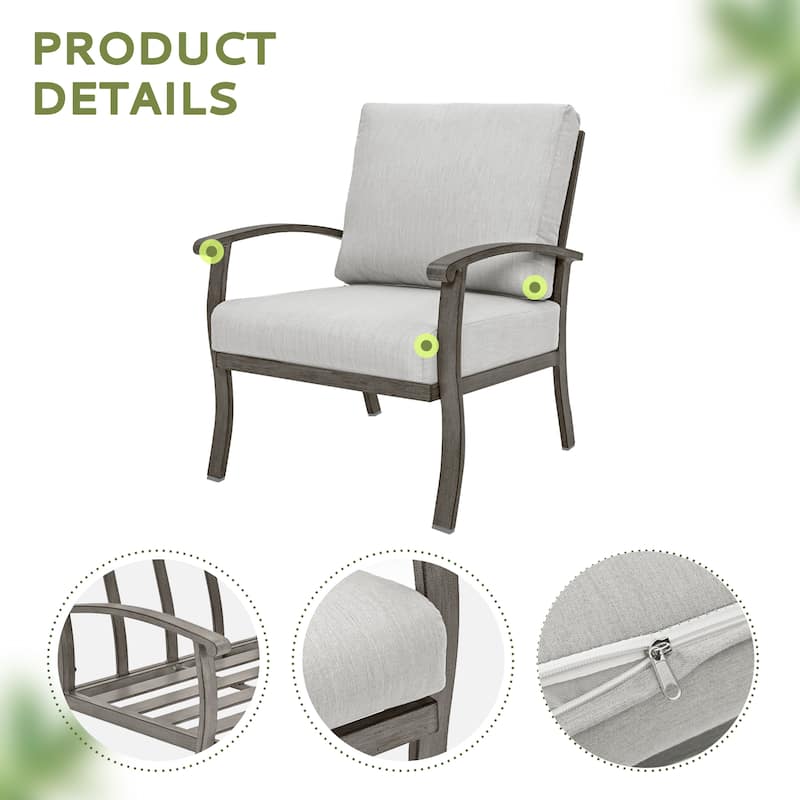 3-Piece Aluminum Patio Bistro Set with End Table, Armchairs and Light Gray Cushions