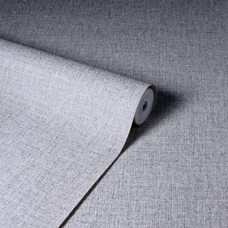 Luxe Hessian Mid Grey Heavyweight Vinyl Wallpaper - 20.8 in W x 33ft L - Double Roll