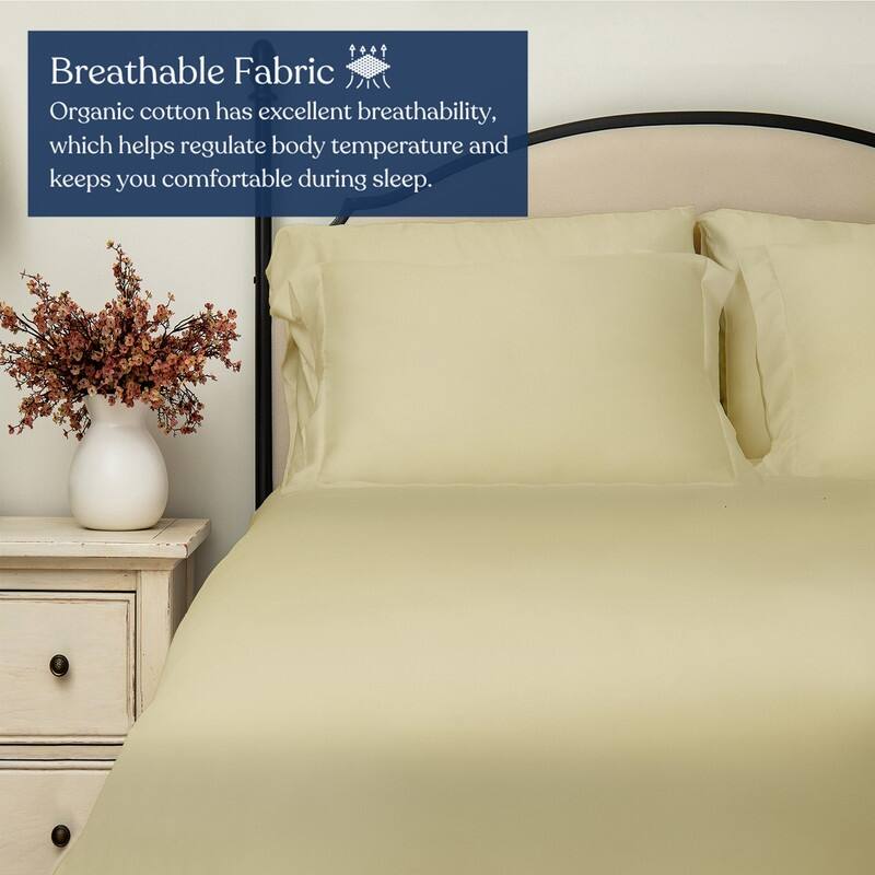 Delara GOTS Certified 100% Organic Cotton Fitted Sheet Set, 400TC Long Staple Cotton, Moisture-Wicking, Smooth & Breathable