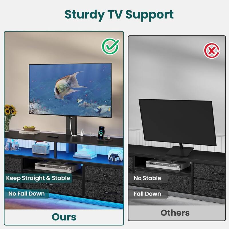 TV Stand with Mount 32/55/65/70 inch TVs Power Outlets Storage Entertainment Center