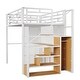 preview thumbnail 13 of 14, White Full Metal Loft Bed with Wardrobe, Desk & Storage Shelves