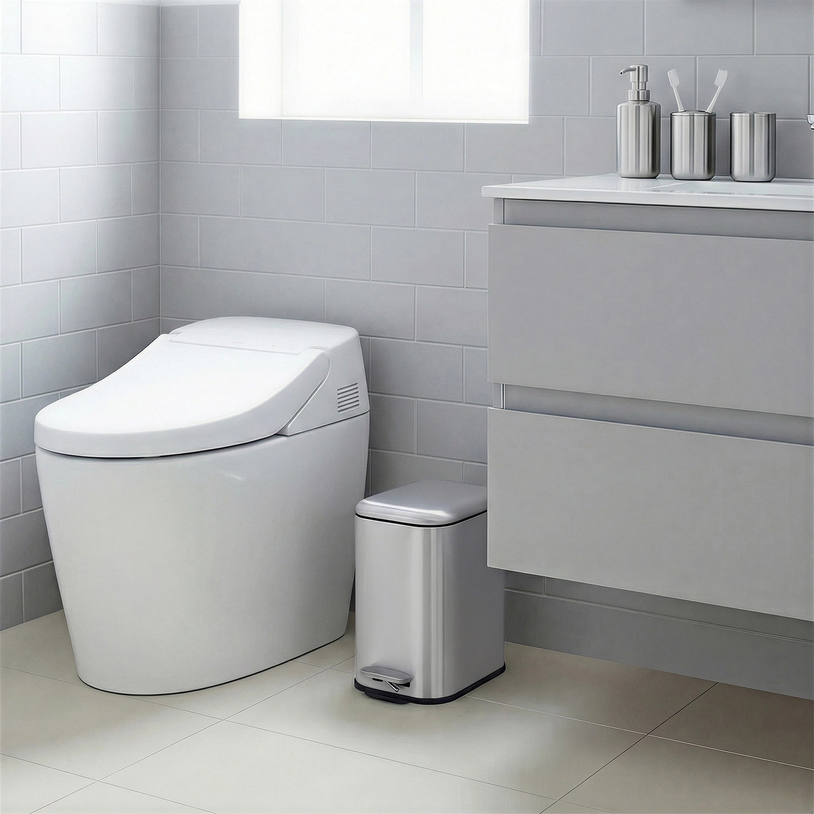 Slim Bathroom Trash Can, 1.3 Gal / 3.2 Gal Step Garbage Can, Small Metal Wastebasket