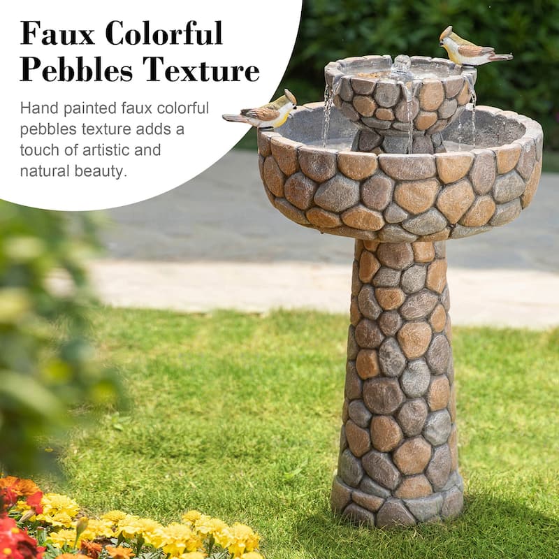 Glitzhome 24-inch Outdoor 2-tier Faux Pebbles Polyresin Birdbath Fountain with Pump