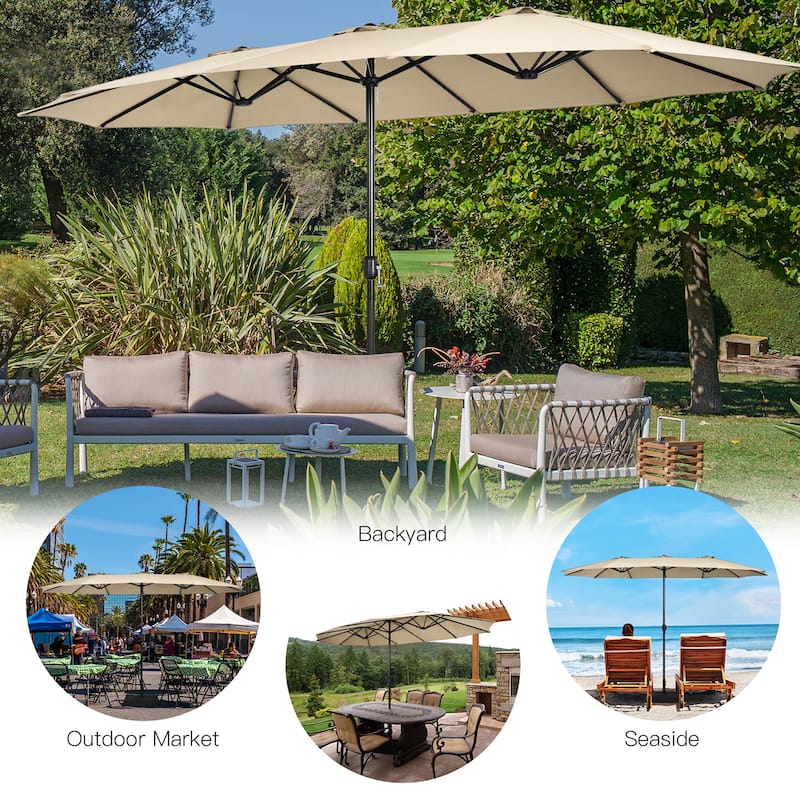 Costway 15FT Double-Sided Twin Patio Umbrella Outdoor Market W/ Crank