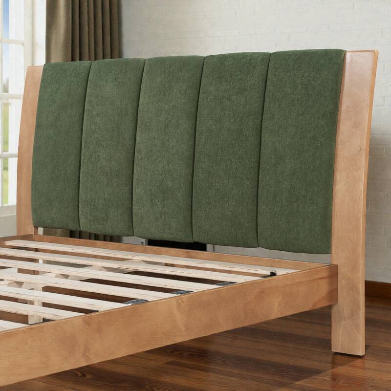 Premium Pine Wood Queen/King Bed Frame with Headboard, Mid Century Modern Platform Bed, Sturdy MDF Construction